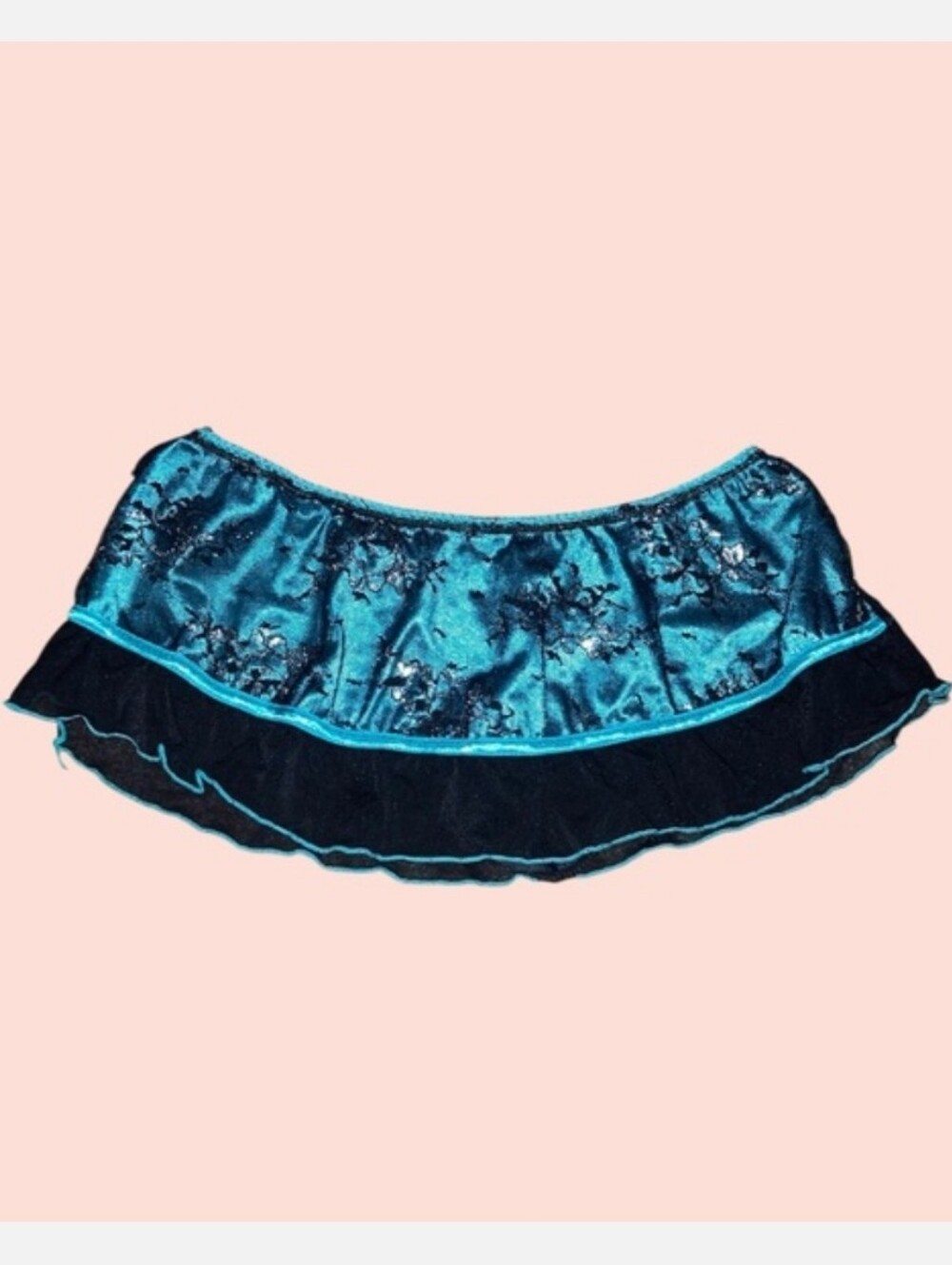 Native Intimates Teal Satin Mini Skirt Thong Size Large